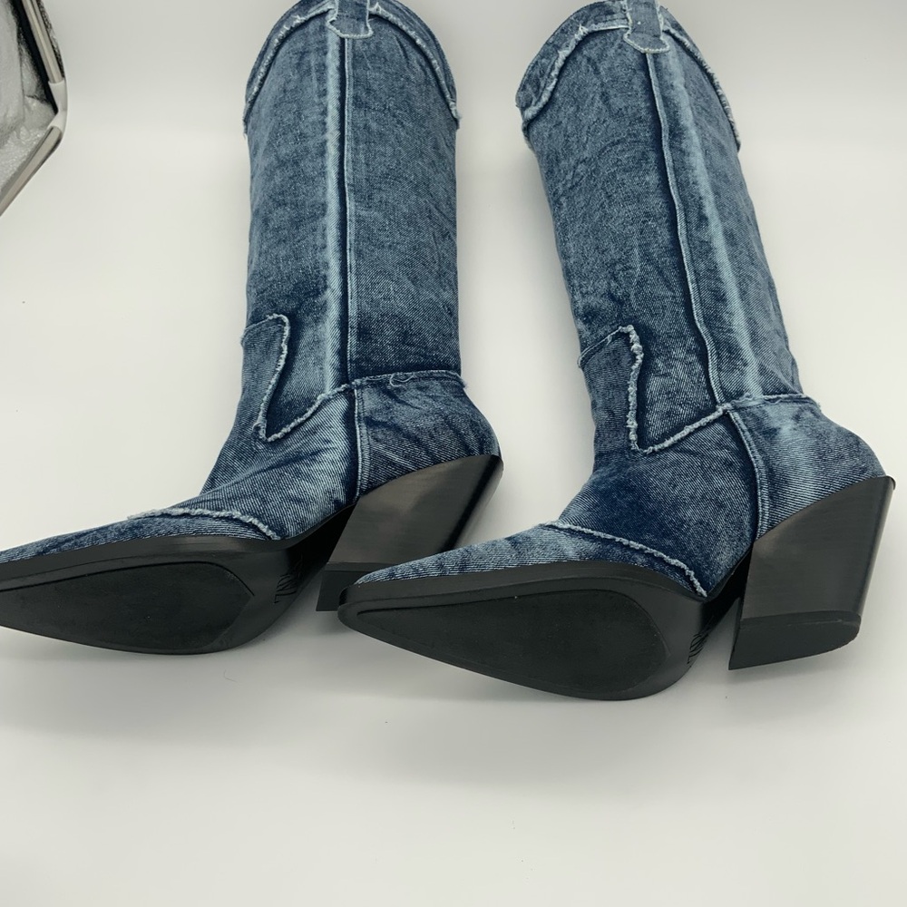 Zara Denim Cowboy Boots Size 41 - Picture 6 of 16